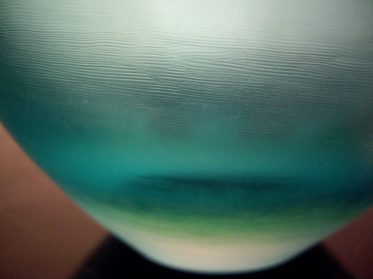 Aqua Blue and Green Inciso Glass Bowl designed by Paolo Venini for Venini. Three line acid stamp signature to bottom that says: Venini, Murano, Italia.