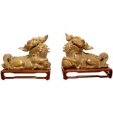 Pair of Carved Wood Foo Dogs from a Tony Duquette Interior