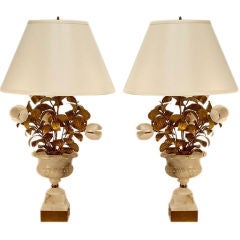 Large Pair of Italian Marble and Gilded Brass Table Lamps Large Pair of Italian Marble and Gilded Brass Table Lamps