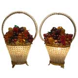 Vintage Pair of Glass Fruit Basket Lamps from Czechoslovakia