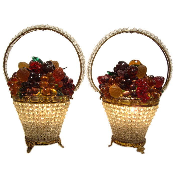 Pair of Glass Fruit Basket Lamps from Czechoslovakia at 1stDibs