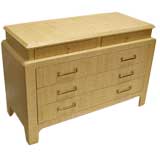 Grasscloth Wrapped Dresser with Brass Pulls