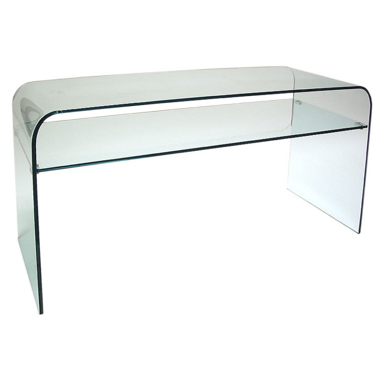 Bent Glass Console Table with Shelf