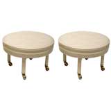Pair of Leather Wood and Brass Ottomans by Baker Furniture Co.