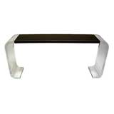 Lucite, Polished Steel and Chocolate Lacquer Coffee Table