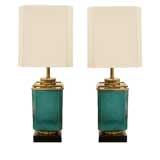 Pair of Glazed Ceramic and Brass Lamps by Stiffel