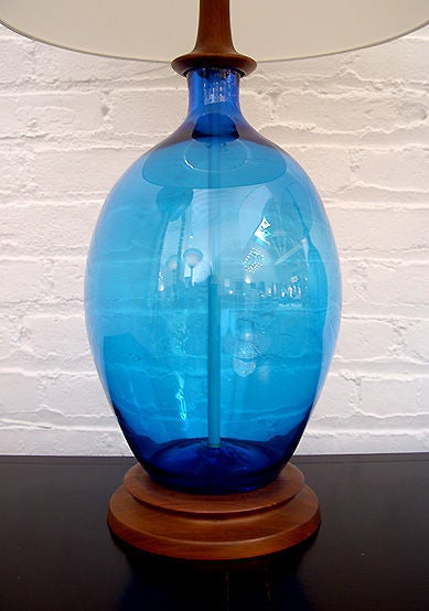 American Pair of Glass and Wood Lamps made by Blenko Glass Company