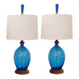 Retro Pair of Glass and Wood Lamps made by Blenko Glass Company