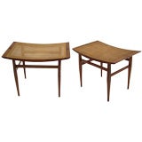Pair of Paul McCobb Walnut and Cane Benches