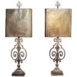 Pair of Custom Silvered Metal Lamps by Eduardo Holler