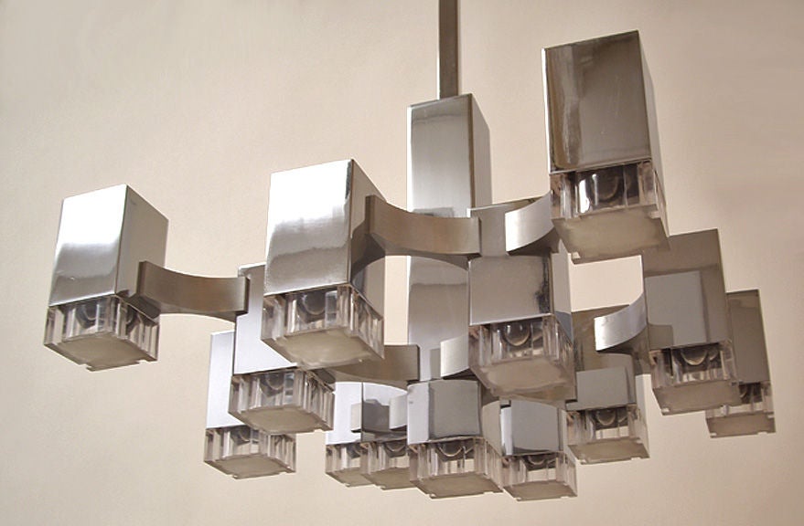 Modern, sculptural hanging chandelier by Lightolier.   Retains original label: 