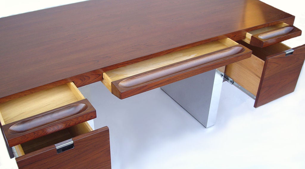 American Rosewood and Polished Chrome Desk by Dunbar
