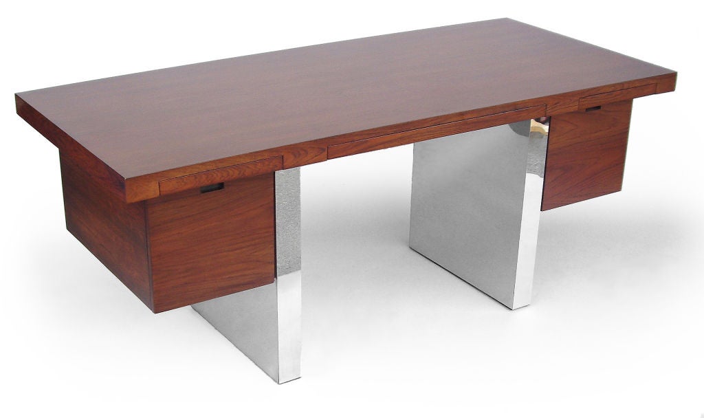 Late 20th Century Rosewood and Polished Chrome Desk by Dunbar