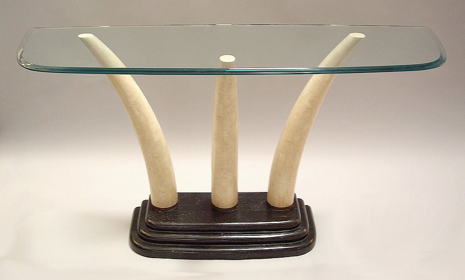 Mid-Century Modern Console Table by Maitland Smith Stone and Glass 