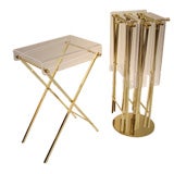Set of Four Lucite and Brass Folding Tables with Stand