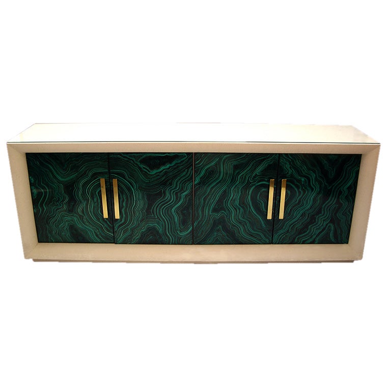 Four Door "Malachite" and Cane Wrapped Cabinet
