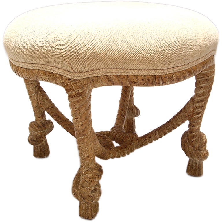 Carved Wood "Rope" Ottoman