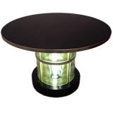 Vintage 1940s Illuminated Glass Block Coctail Table with Black Glass Top