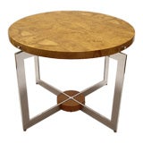 38" Round Burl and Polished Aluminum Table