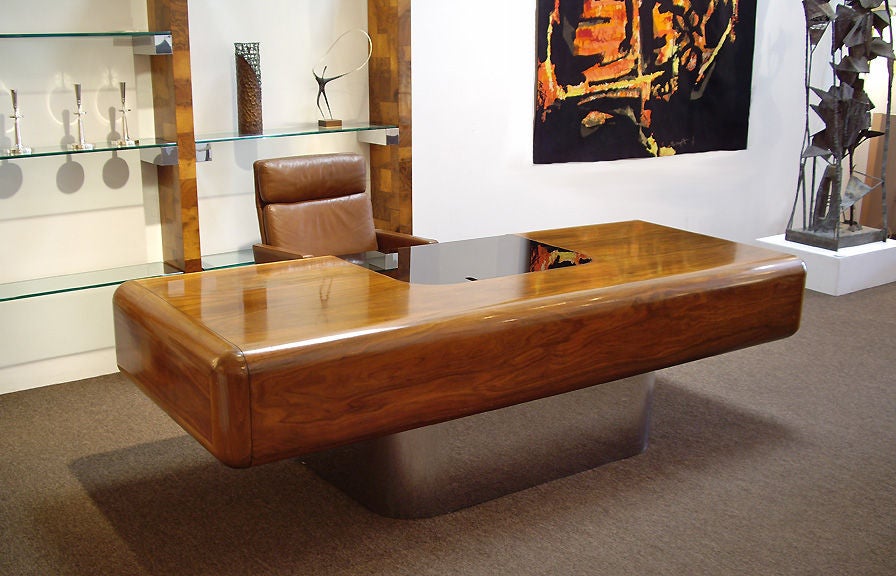 Magnificent 1970s Walnut and Steel Executive Desk 1