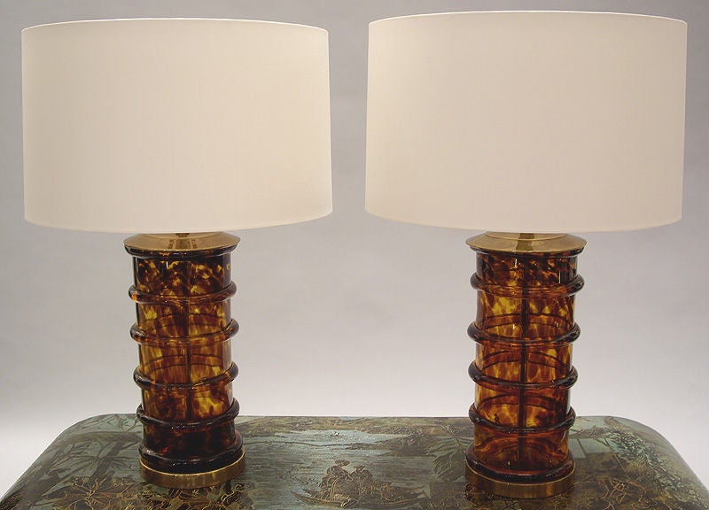 American Pair of Tortoise Glass Lamps