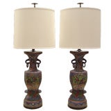 Vintage Pair of Large Cloisonne Table Lamps