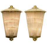 Pair of Impressive Large Italian Brass and Glass Wall Sconces