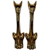 Pair of Brass Cat Andirons
