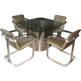 Jere Chrome Table with Four Lucite Lion and Frost Chairs