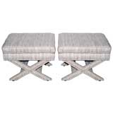 Pair of Classic Upholsterd "X" Base Stools