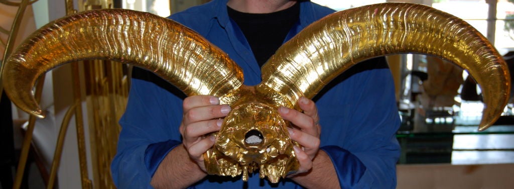 A truly amazing, authentic ram skull, that has been pain-stakingly hand guilded in real 22Kt gold.