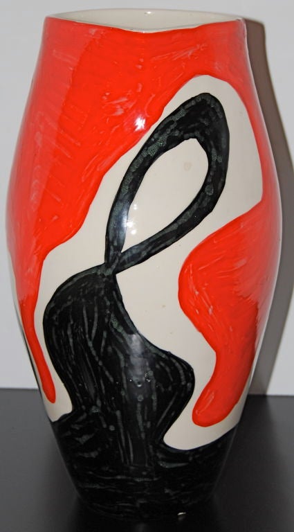 Painted Ceramic Pitcher by Roland Brice