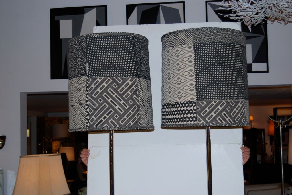 These uber tall floor lamps are amazing. Shown with custom African cloth shades.
Documented.