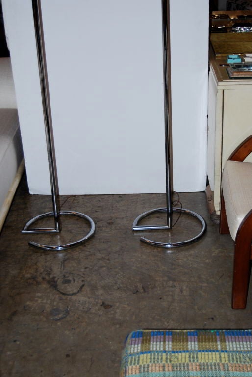 French Jacques Adnet Tall Chrome Floor Lamps For Sale