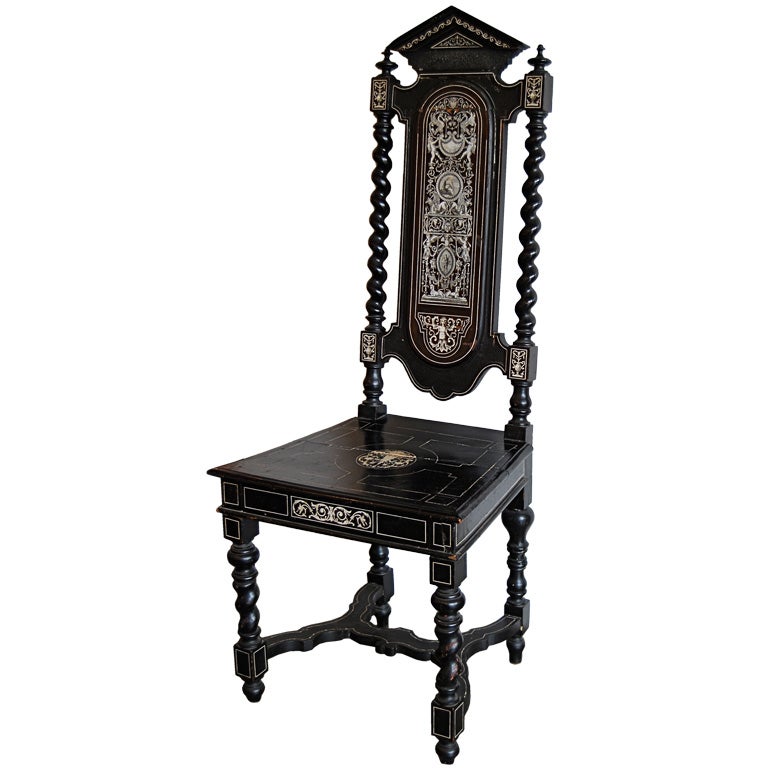 Ebony Renaissance Revival chair with Ivory Inlay