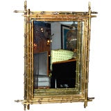 Vintage Brass Framed Bamboo Shadow Box Mirror