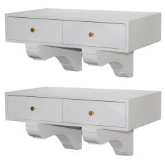 Pair of White Lacquer Wall Hung Consoles