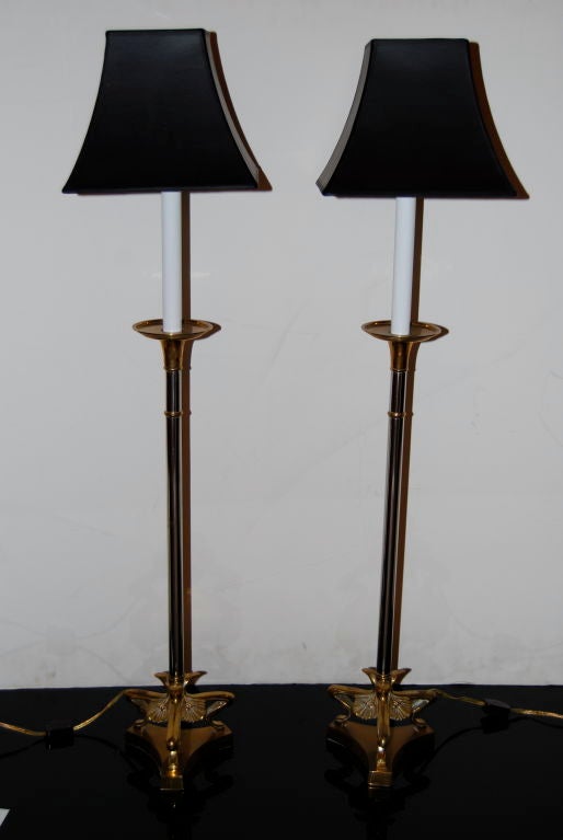 Bronze and Steel Candlestick Lamps