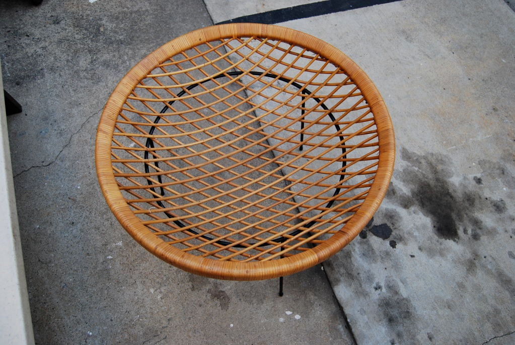 Mid-20th Century French Iron and Rattan 