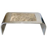 Striking Chrome Cocktail Table With Marble Inset