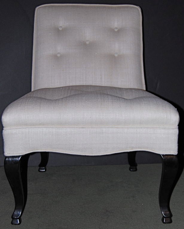Great size and scale. Restored in a tete negre finish and upholstered in white tussah silk.