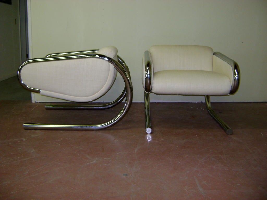  Roger Sprunger for Dunbar Cantilever Chrome Chairs in Silk In Good Condition In Los Angeles, CA