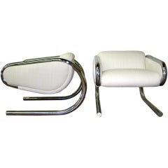  Roger Sprunger for Dunbar Cantilever Chrome Chairs in Silk