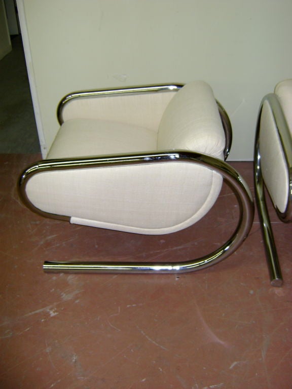 Mid-Century Modern  Roger Sprunger for Dunbar Cantilever Chrome Chairs in Silk