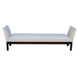 Vintage Forties Flared Long Bench in Silk with Ebonized Base