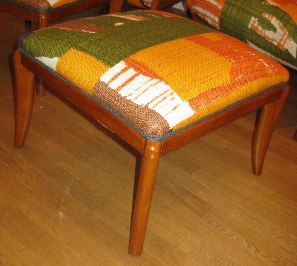 Mid-20th Century Pair of Italian Mid-Century Modern Arm Chairs with Ottomans For Sale