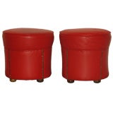 Pair of French Red Vinyl 'Poufs'