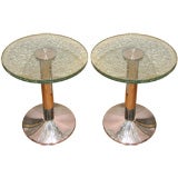 Pair of Italian 1970's Side Tables with Crackle Glass Tops