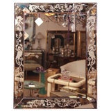 Vintage Venetian Etched Copper Tone Glass 1940's Mirror