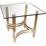 Vintage Lucite 
Glass Side Table with Chrome Stretcher.